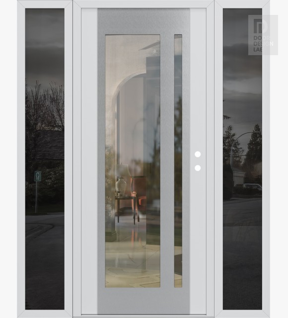 Modern Steel Front Door Diamond C15 60" x 80" white/white clear Glass Panel stainless steel LHI with 2 Sidelites mirrored Glass