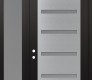 Modern Steel Front Door Diamond C7 48" x 96" black/white frosted Glass Panel stainless steel RHI with Sidelite and Transom frosted Glass