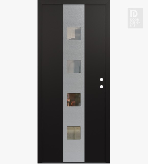 Modern Steel Front Door DIAMOND A12 36" X 80" BLACK/BLACK CLEAR GLASS PANEL STAINLESS STEEL LHI