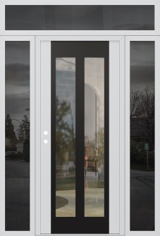 Diamond C14 60" x 96" white/white clear Glass Panel black RHI with 2 Sidelites and Transom mirrored Glass