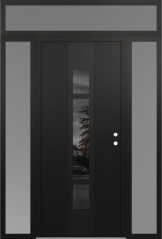 DIAMOND A9 64" X 96" BLACK/BLACK MIRRORED GLASS PANEL BLACK LHI WITH 2 SIDELITES AND TRANSOM FROSTED GLASS
