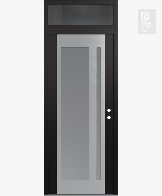 Modern Steel Front Door Diamond C15 36" x 96" black/white frosted Glass Panel stainless steel LHI with Transom mirrored Glass