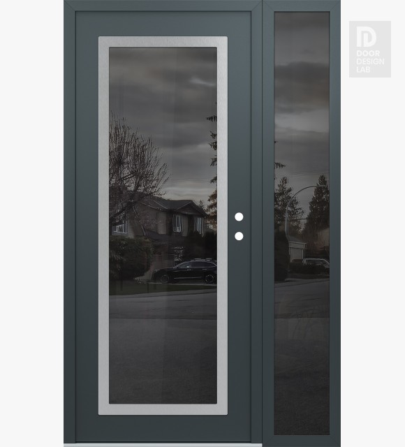 Modern Steel Front Door Diamond C1 48" x 80" anthracite/anthracite mirrored Glass Panel stainless steel LHI with Sidelite mirrored Glass