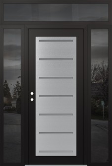 Diamond C11 64" x 96" black/white frosted Glass Panel stainless steel RHI with 2 Sidelites and Transom mirrored Glass
