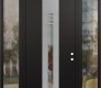 Modern Steel Front Door DIAMOND A5 64" X 96" BLACK/BLACK CLEAR GLASS PANEL STAINLESS STEEL LHI WITH 2 SIDELITES AND TRANSOM CLEAR GLASS