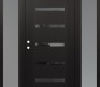 Modern Steel Front Door Diamond C7 68" x 80" black/black mirrored Glass Panel black RHI with 2 Sidelites frosted Glass