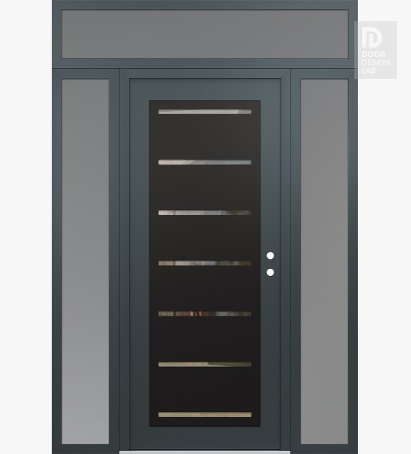 Modern Steel Front Door Diamond C11 68" x 96" anthracite/anthracite clear Glass Panel black LHI with 2 Sidelites and Transom frosted Glass