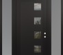 Modern Steel Front Door Diamond C5 64" x 96" black/black clear Glass Panel black LHI with 2 Sidelites and Transom frosted Glass