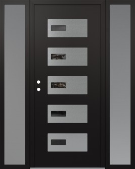 Diamond D7 68" x 80" black/black mirrored Glass Panel stainless steel RHI with 2 Sidelites frosted Glass