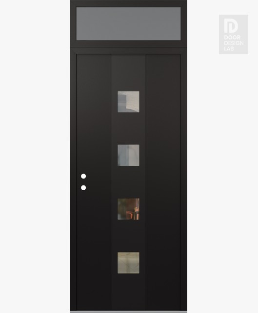 Modern Steel Front Door DIAMOND A12 36" X 96" BLACK/BLACK CLEAR GLASS PANEL BLACK RHI WITH TRANSOM FROSTED GLASS