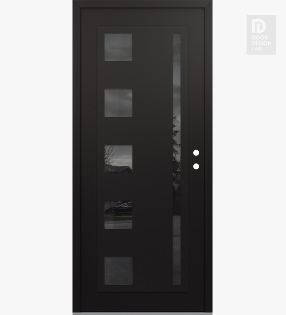 Modern Steel Front Door Diamond C3 36" x 80" black/black mirrored Glass Panel black LHI