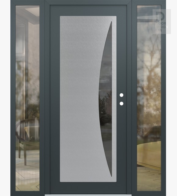 Modern Steel Front Door Diamond C13 64" x 80" anthracite/anthracite mirrored Glass Panel stainless steel LHI with 2 Sidelites clear Glass