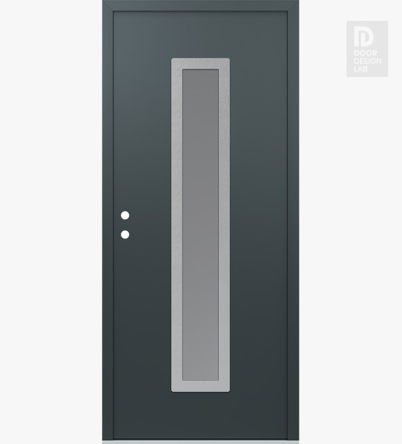 Modern Steel Front Door DIAMOND A11 36" X 80" ANTHRACITE/ANTHRACITE FROSTED GLASS PANEL STAINLESS STEEL RHI