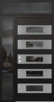 Diamond D5 48" x 96" black/black mirrored Glass Panel stainless steel RHI with Sidelite and Transom mirrored Glass