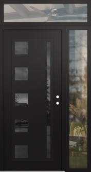 Diamond C3 52" x 96" black/black mirrored Glass Panel black LHI with Sidelite and Transom clear Glass