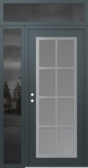 Diamond C16 48" x 96" anthracite/anthracite frosted Glass Panel stainless steel RHI with Sidelite and Transom mirrored Glass