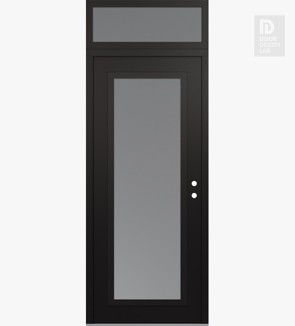 Modern Steel Front Door Diamond C1 36" x 96" black/white frosted Glass Panel black LHI with Transom frosted Glass