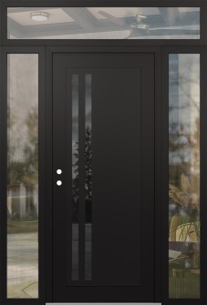Diamond C6 68" x 96" black/black mirrored Glass Panel black RHI with 2 Sidelites and Transom clear Glass