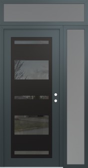 Diamond C10 48" x 96" anthracite/anthracite mirrored Glass Panel black LHI with Sidelite and Transom frosted Glass
