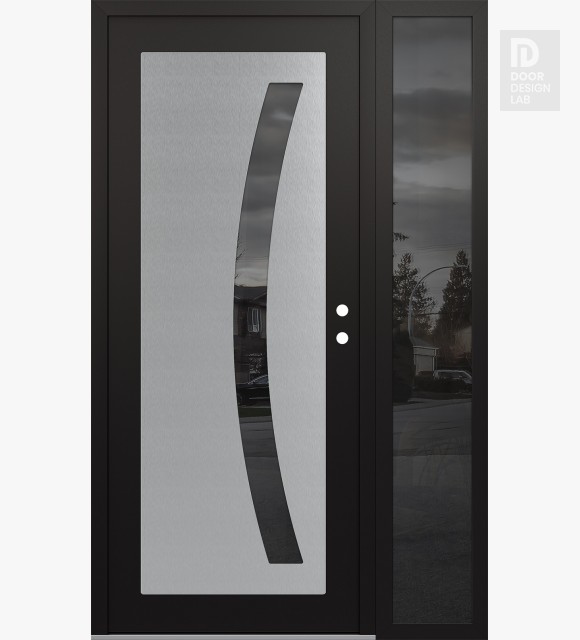 Modern Steel Front Door Diamond C4 48" x 80" black/black mirrored Glass Panel stainless steel LHI with Sidelite mirrored Glass