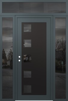 Diamond C5 64" x 96" anthracite/anthracite mirrored Glass Panel black RHI with 2 Sidelites and Transom mirrored Glass