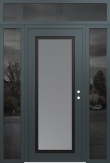 Diamond C1 68" x 96" anthracite/anthracite frosted Glass Panel black LHI with 2 Sidelites and Transom mirrored Glass