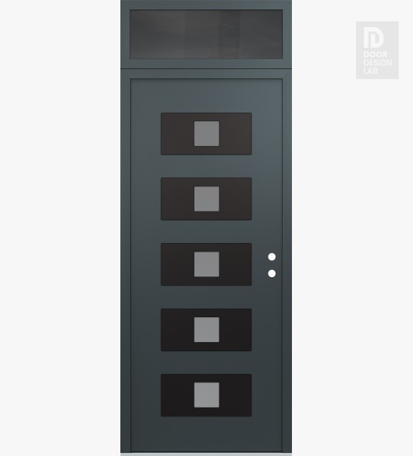 Modern Steel Front Door Diamond D8 36" x 96" anthracite/anthracite frosted Glass Panel black LHI with Transom mirrored Glass