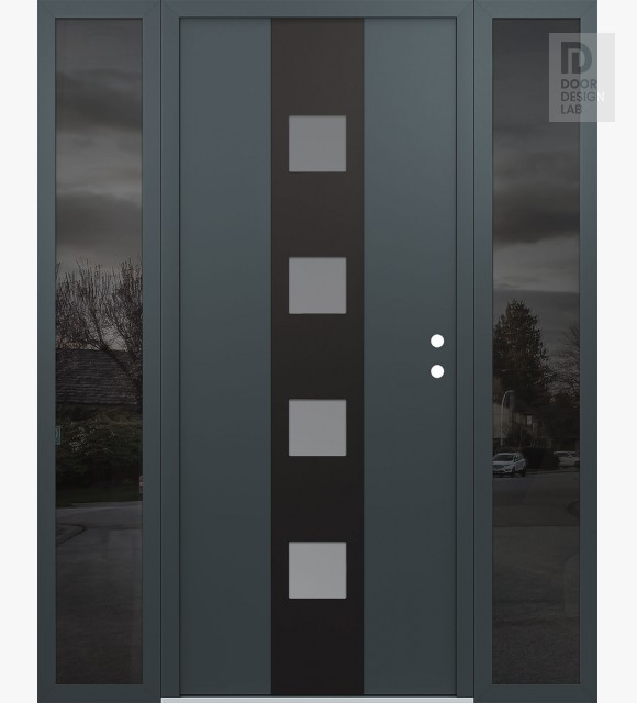Modern Steel Front Door DIAMOND A12 68" X 80" ANTHRACITE/ANTHRACITE FROSTED GLASS PANEL BLACK LHI WITH 2 SIDELITES MIRRORED GLASS