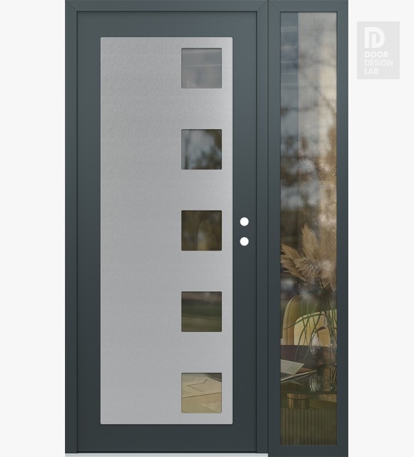 Modern Steel Front Door Diamond C5 48" x 80" anthracite/anthracite clear Glass Panel stainless steel LHI with Sidelite clear Glass