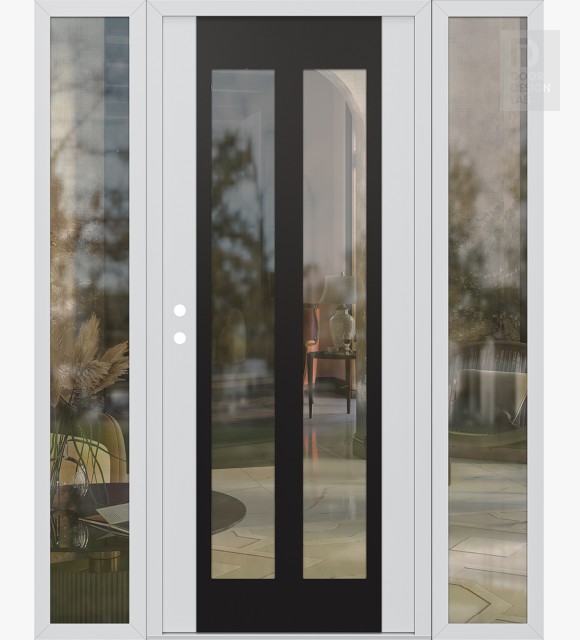 Modern Steel Front Door Diamond C14 68" x 80" white/white clear Glass Panel black RHI with 2 Sidelites clear Glass