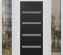 Modern Steel Front Door Diamond C7 64" x 96" white/white frosted Glass Panel black RHI with 2 Sidelites and Transom clear Glass