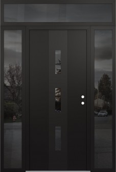 DIAMOND A7 60" X 96" BLACK/BLACK MIRRORED GLASS PANEL BLACK LHI WITH 2 SIDELITES AND TRANSOM MIRRORED GLASS