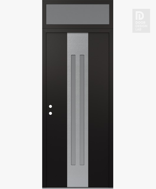 Modern Steel Front Door DIAMOND A8 36" X 96" BLACK/WHITE FROSTED GLASS PANEL STAINLESS STEEL RHI WITH TRANSOM FROSTED GLASS
