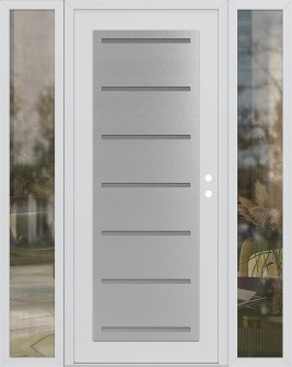 Diamond C11 64" x 80" white/white frosted Glass Panel stainless steel LHI with 2 Sidelites clear Glass