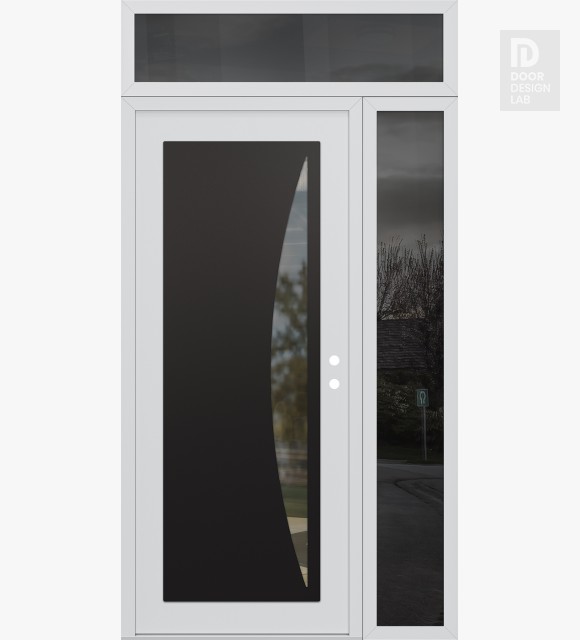 Modern Steel Front Door Diamond C13 48" x 96" white/white clear Glass Panel black LHI with Sidelite and Transom mirrored Glass