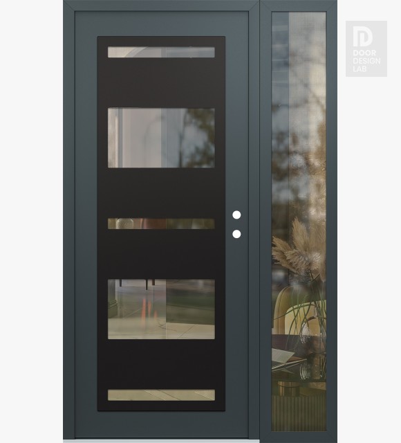 Modern Steel Front Door Diamond C10 48" x 80" anthracite/anthracite clear Glass Panel black LHI with Sidelite clear Glass