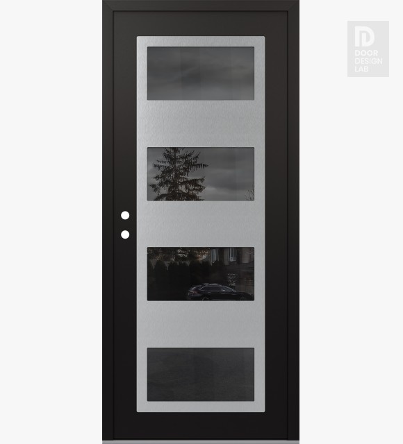 Modern Steel Front Door Diamond C2 36" x 80" black/black mirrored Glass Panel stainless steel RHI