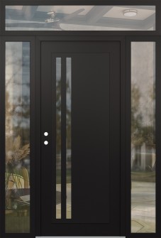Diamond C6 60" x 96" black/black clear Glass Panel black RHI with 2 Sidelites and Transom clear Glass