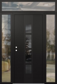 DIAMOND A10 64" X 96" BLACK/BLACK MIRRORED GLASS PANEL BLACK RHI WITH 2 SIDELITES AND TRANSOM CLEAR GLASS