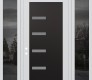 Modern Steel Front Door Diamond C8 68" x 96" white/white frosted Glass Panel black RHI with 2 Sidelites and Transom mirrored Glass