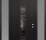 Modern Steel Front Door DIAMOND A9 68" X 96" BLACK/BLACK MIRRORED GLASS PANEL BLACK LHI WITH 2 SIDELITES AND TRANSOM FROSTED GLASS