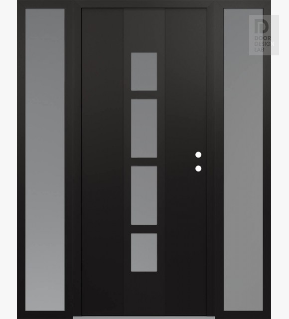 Modern Steel Front Door DIAMOND A10 68" X 80" BLACK/WHITE FROSTED GLASS PANEL BLACK LHI WITH 2 SIDELITES FROSTED GLASS
