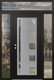 Diamond C3 64" x 96" black/black clear Glass Panel stainless steel RHI with 2 Sidelites and Transom clear Glass