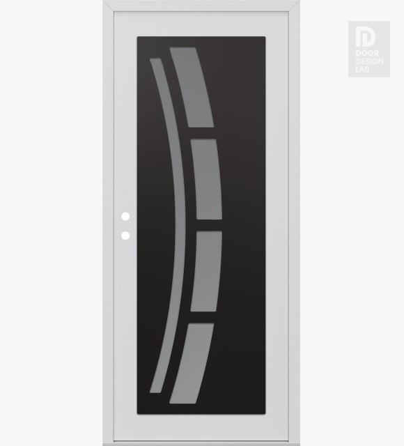 Modern Steel Front Door Diamond C12 36" x 80" white/white frosted Glass Panel black RHI