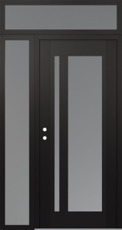 Diamond C15 50" x 96" black/white frosted Glass Panel black RHI with Sidelite and Transom frosted Glass