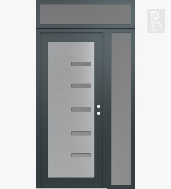 Modern Steel Front Door Diamond C8 50" x 96" anthracite/anthracite frosted Glass Panel stainless steel LHI with Sidelite and Transom frosted Glass