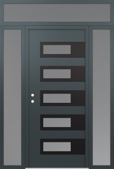 Diamond D3 68" x 96" anthracite/anthracite frosted Glass Panel black RHI with 2 Sidelites and Transom frosted Glass