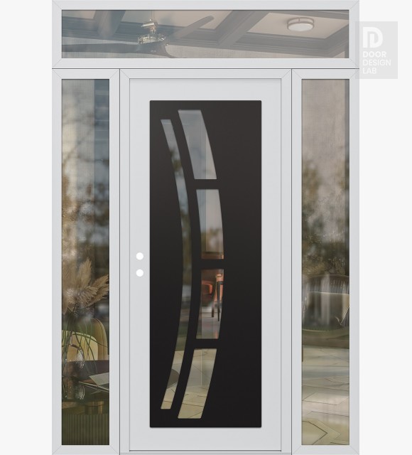 Modern Steel Front Door Diamond C12 60" x 96" white/white clear Glass Panel black RHI with 2 Sidelites and Transom clear Glass