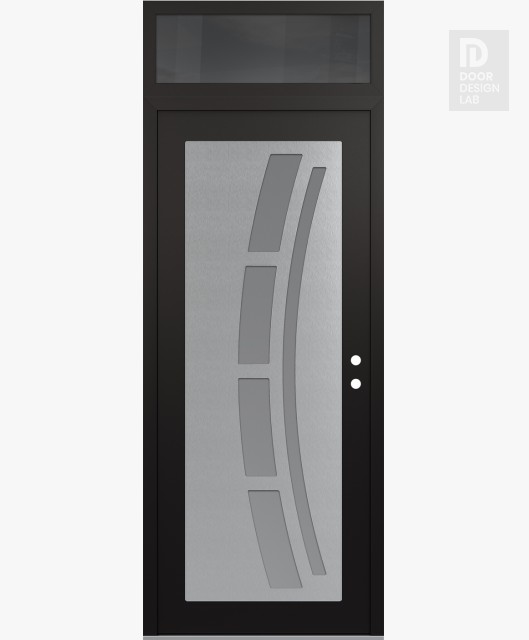 Modern Steel Front Door Diamond C12 36" x 96" black/white frosted Glass Panel stainless steel LHI with Transom mirrored Glass