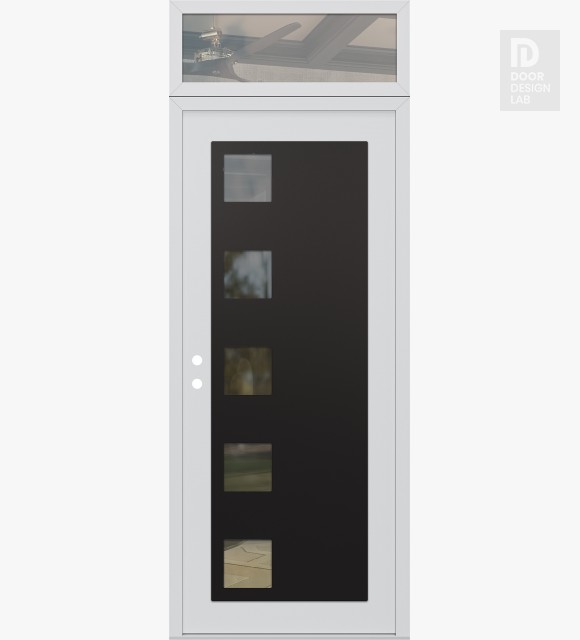 Modern Steel Front Door Diamond C5 36" x 96" white/white clear Glass Panel black RHI with Transom clear Glass